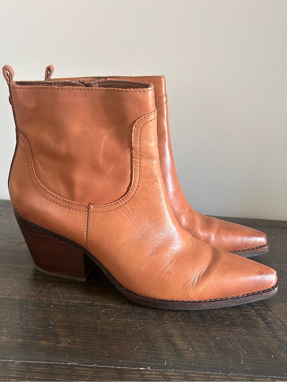 Sam Edelman Tan Leather Pointed Ankle Booties